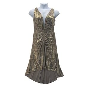 Gold Metallic Ruched V-Neck Wedding Dress